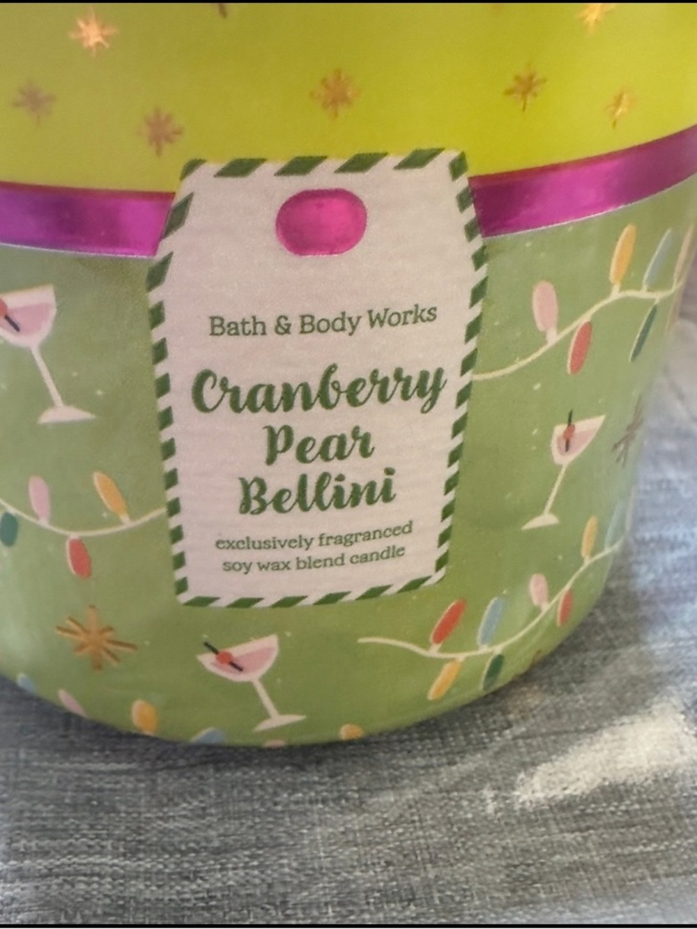 Bath & Body Works Cranberry Pear Bellini Candle - Green and Pink Accents